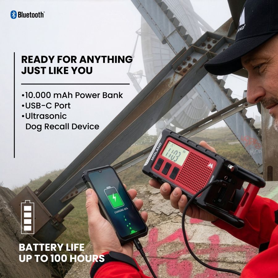 Midland ER300 PRO – Radio d'urgence Bluetooth 10 000 mAh solaire et dynamo – C1663