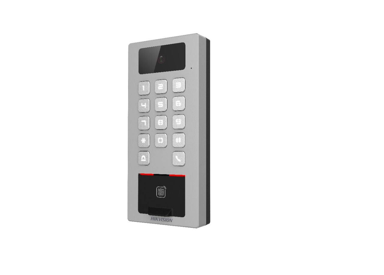Interphone Vidéo Hikvision DS-K1T502DBFWX-C - Lecteur Carte, Empreinte et Code