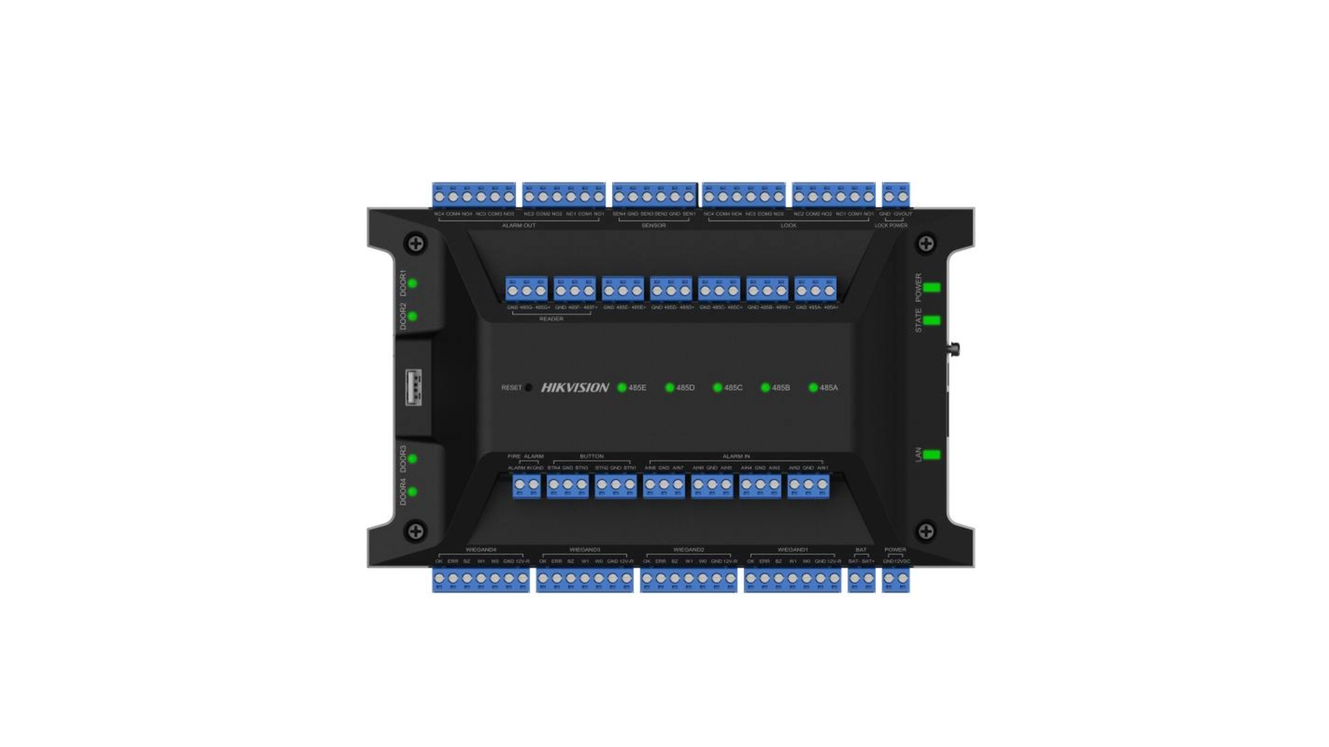 Contrôleur d'Accès 4 Portes Hikvision DS-K2704X(P) - 8 RS-485 ou 4 Wiegand IP