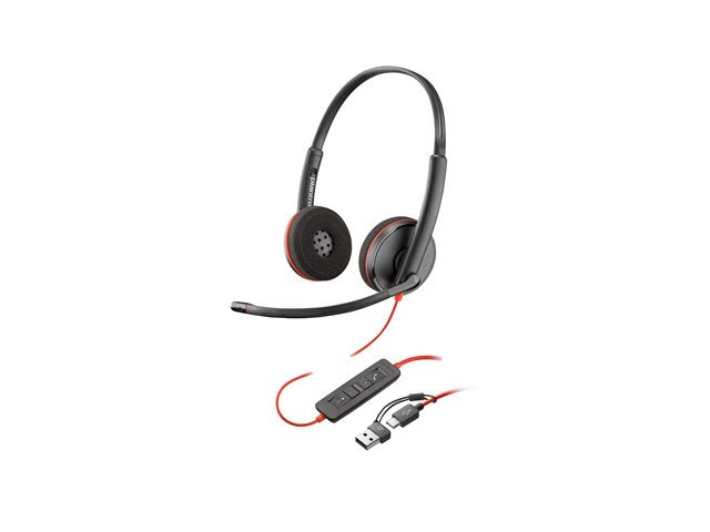 Poly Blackwire 3220 - Casque stéréo USB-C filaire avec adaptateur USB-A - 8X228AA - 8X228AA