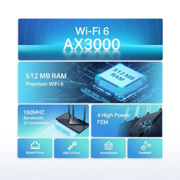 TP-Link AX55 - Routeur WiFi 6 AX3000 Mbps 4 ports Gigabit