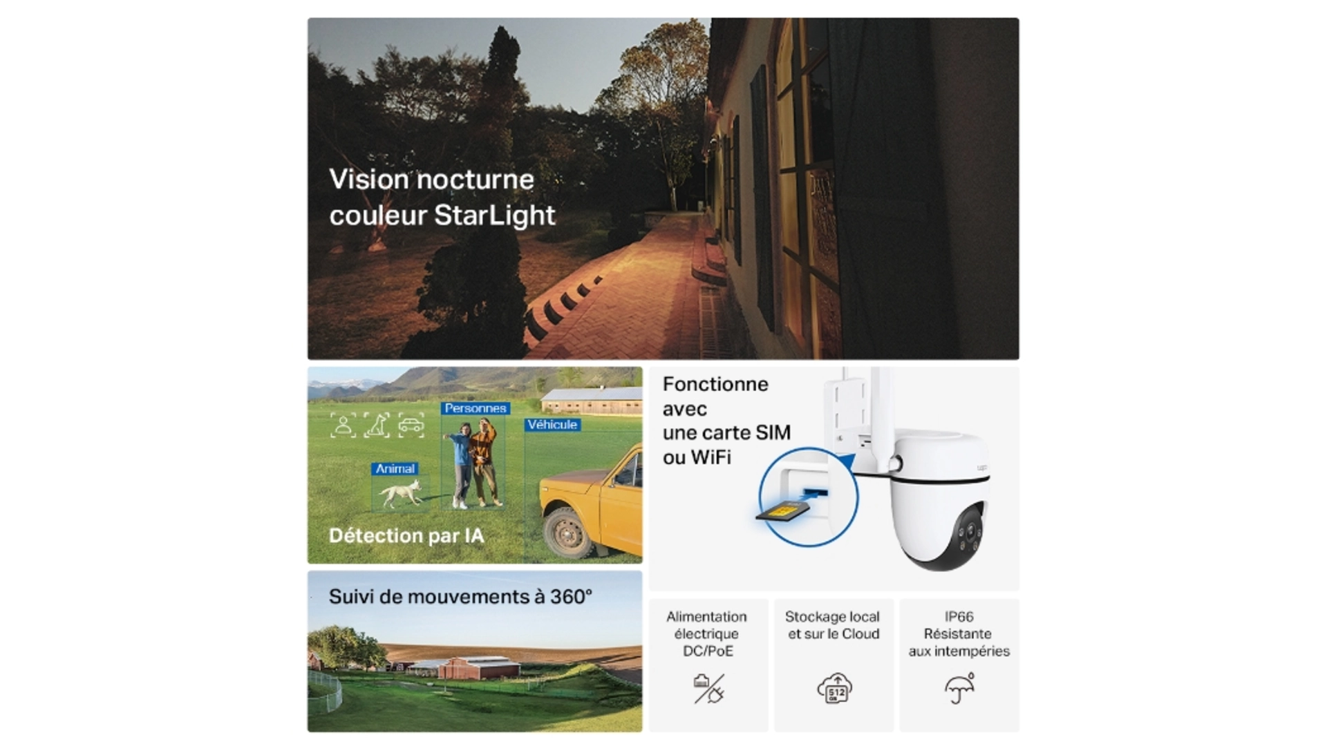 TP-Link C501GW - Caméra Pan/Tilt 2MP 4G extérieure IP66 PoE IA