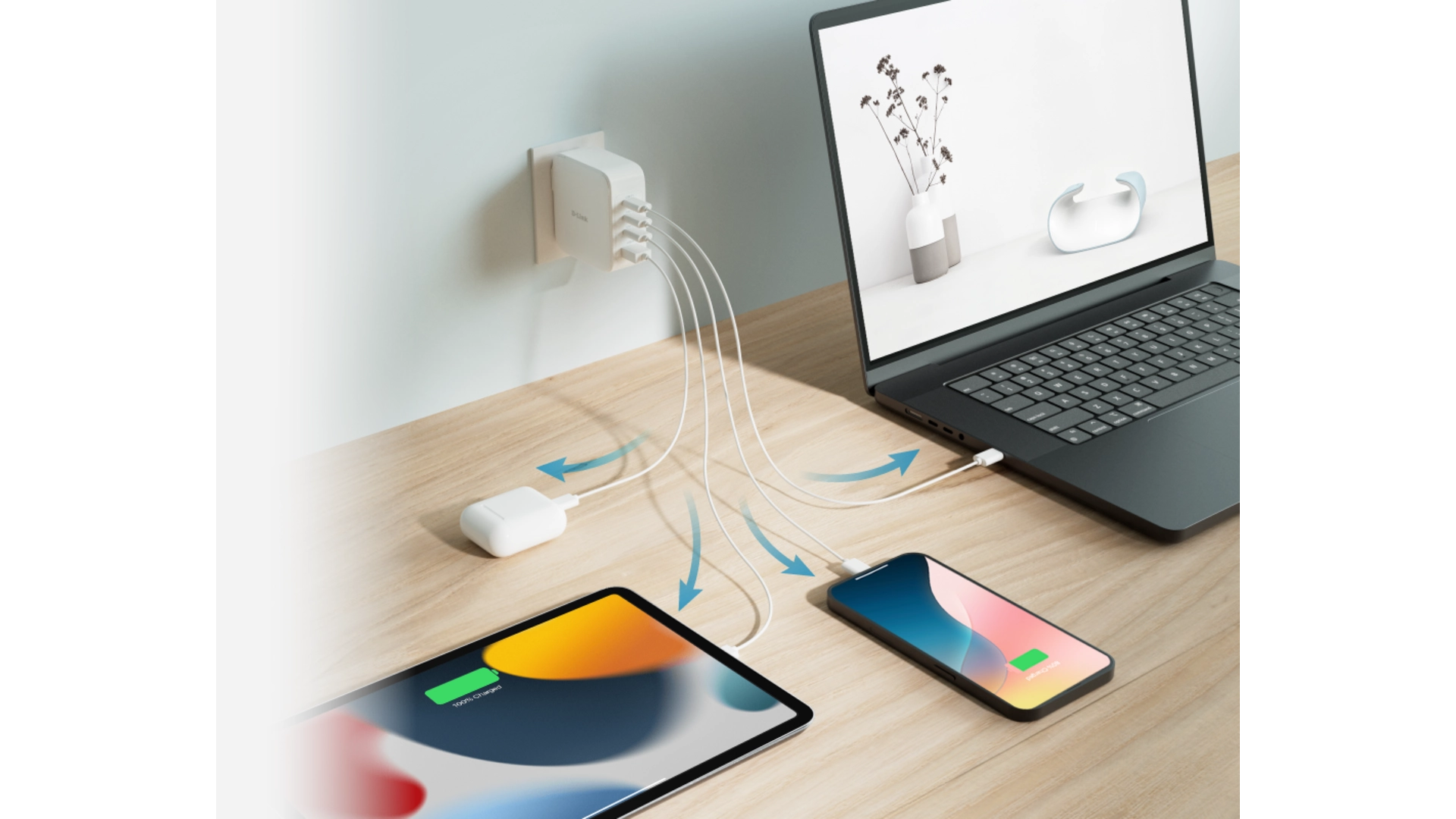 D-Link DCF-141/E - Chargeur GaN 140W, 3 ports USB-C et 1 port USB-A