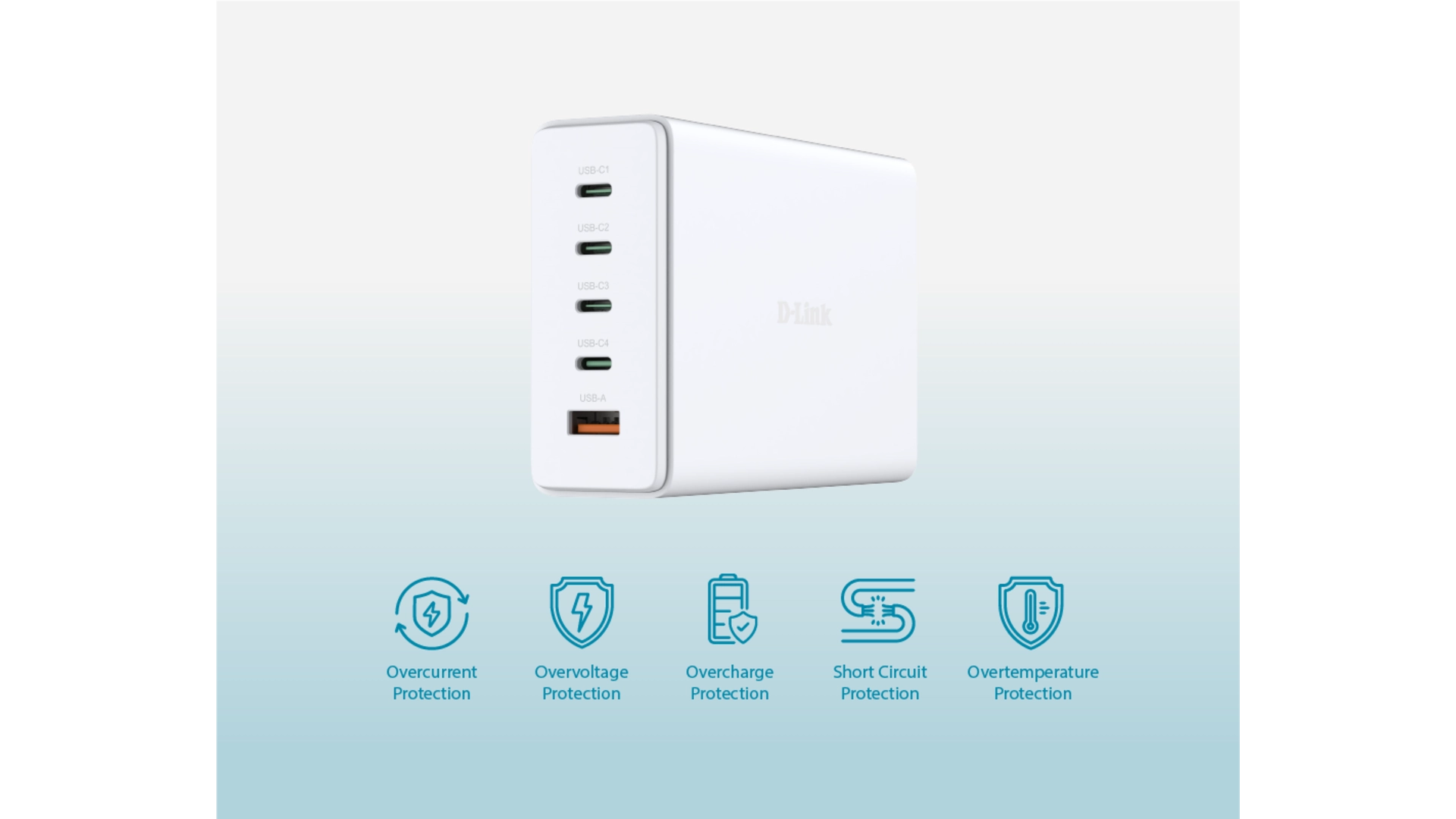 D-Link DCF-241/E - Chargeur GaN 240W, 4 ports USB-C et 1 port USB-A