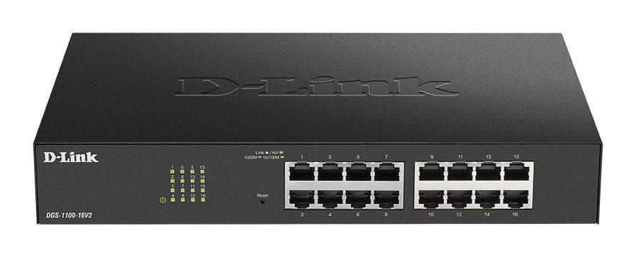 D-Link DGS-1100-16V2/E - Switch 16 ports Gigabit L2 manageable VLAN QoS fanless