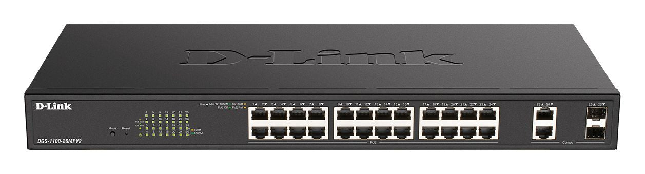 D-Link DGS-1100-26MPV2/E - Switch manageable L2 26 ports Gigabit PoE/PoE+ 370W