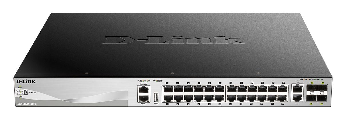 D-Link DGS-3130-30PS/E - Switch manageable L3 24 ports PoE/PoE+ 370W + 2x10GBASE-T et 4xSFP+