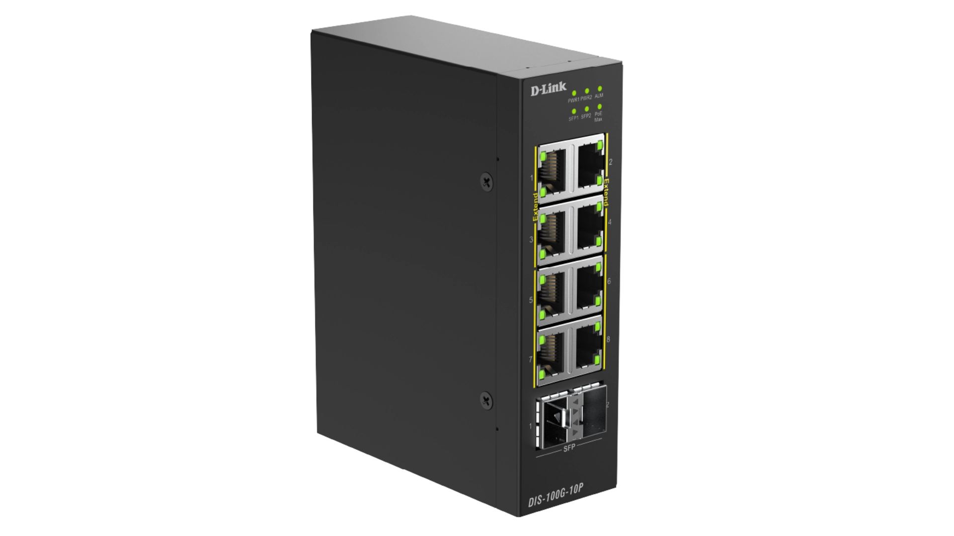 D-Link DIS-100G-10P - Switch industriel 8 ports Gigabit PoE+ 240W 2 SFP rail-DIN