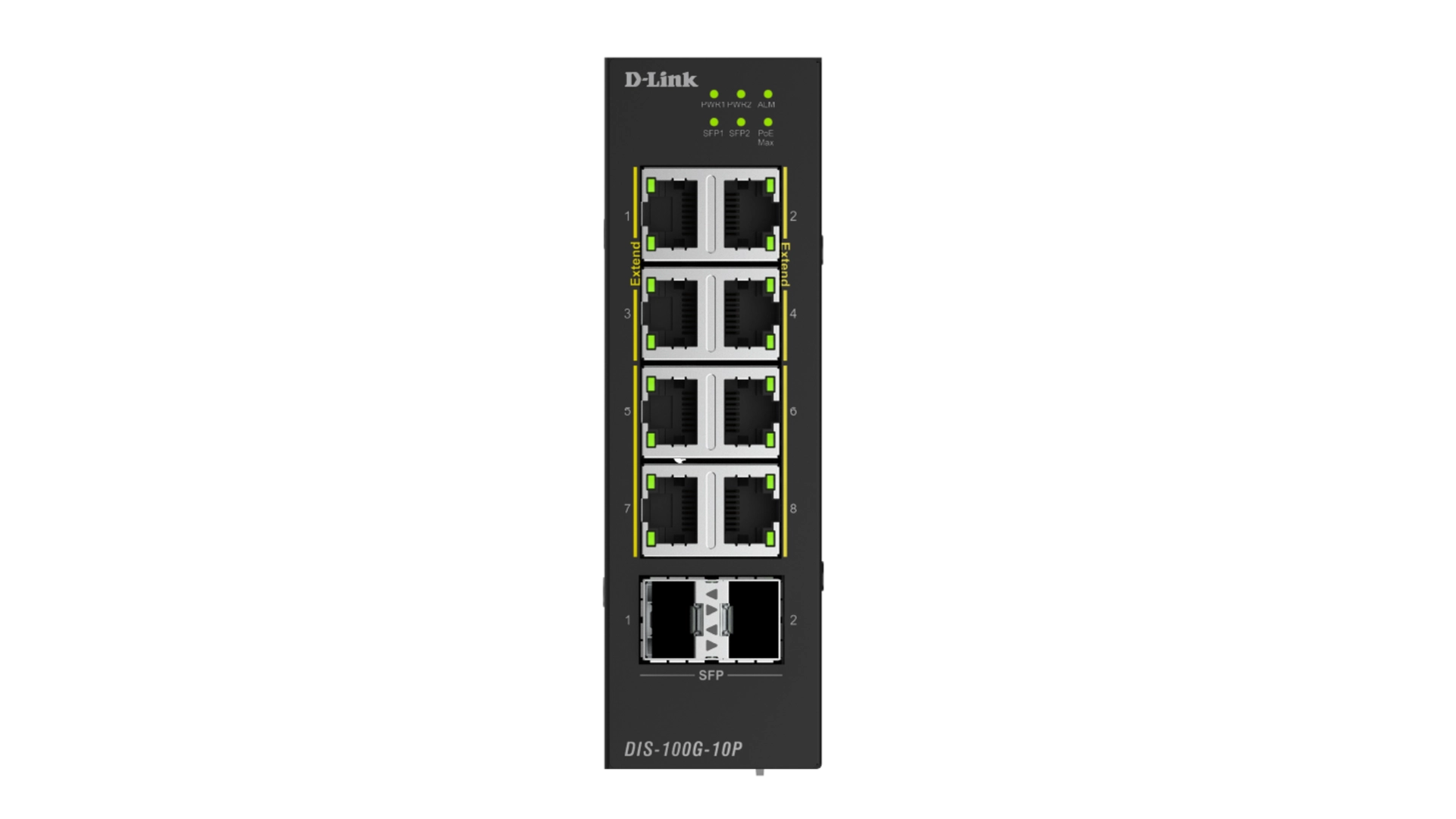 D-Link DIS-100G-10P - Switch industriel 8 ports Gigabit PoE+ 240W 2 SFP rail-DIN