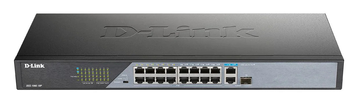 D-Link DSS-100E-18P - Switch PoE 16 ports 10/100 longue distance 250m, 1 uplink SFP