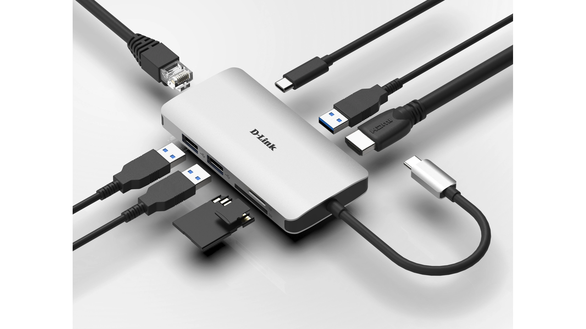 D-Link DUB-M810 - Hub USB-C 8-en-1 avec lecteur SD/Micro SD, HDMI, LAN Gigabit et Power Delivery 100W