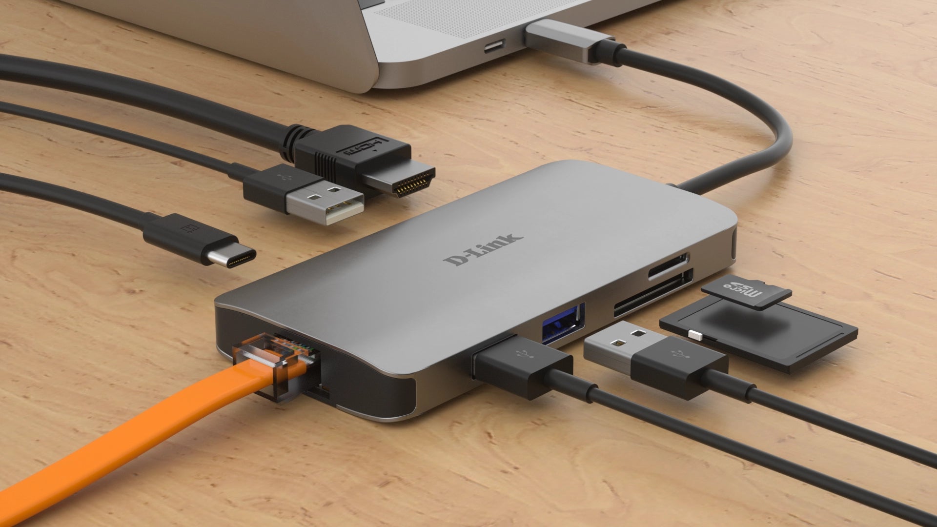 D-Link DUB-M810 - Hub USB-C 8-en-1 avec lecteur SD/Micro SD, HDMI, LAN Gigabit et Power Delivery 100W
