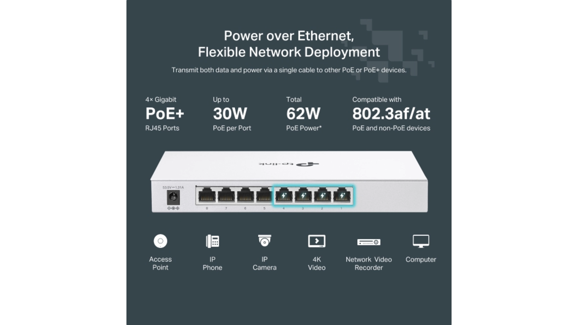 TP-Link FS308GP - Switch 8 ports Gigabit 4 ports PoE+ Festa