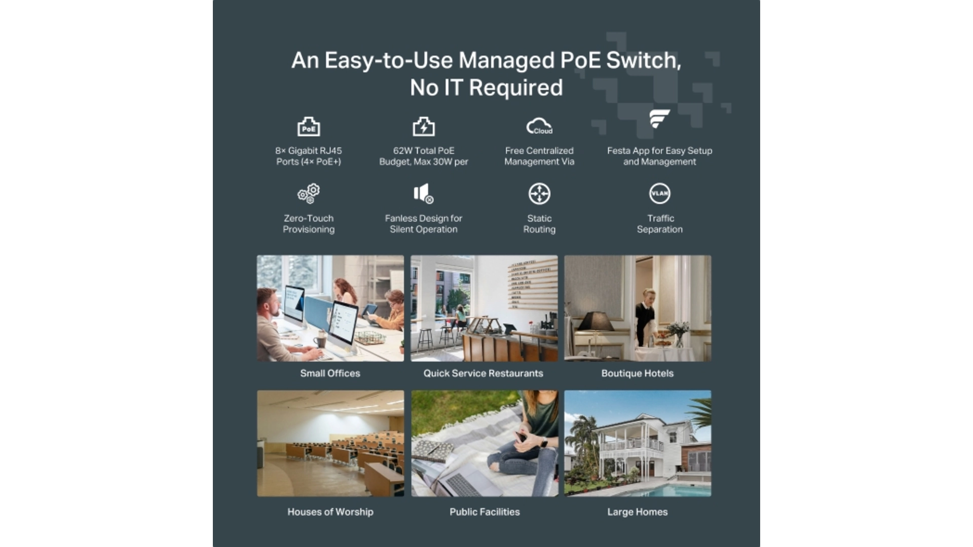 TP-Link FS308GP - Switch 8 ports Gigabit 4 ports PoE+ Festa