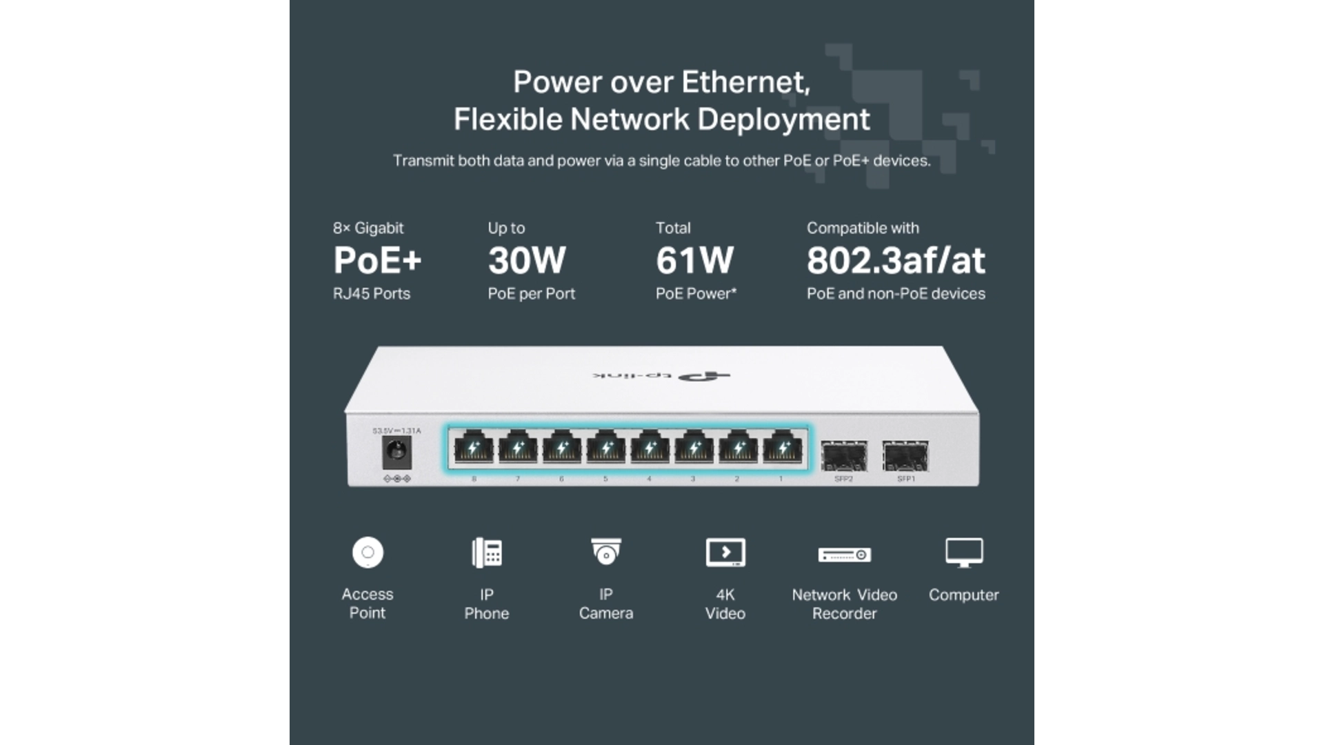 TP-Link FS310GP - Switch 10 ports Gigabit 8 ports PoE+ L2