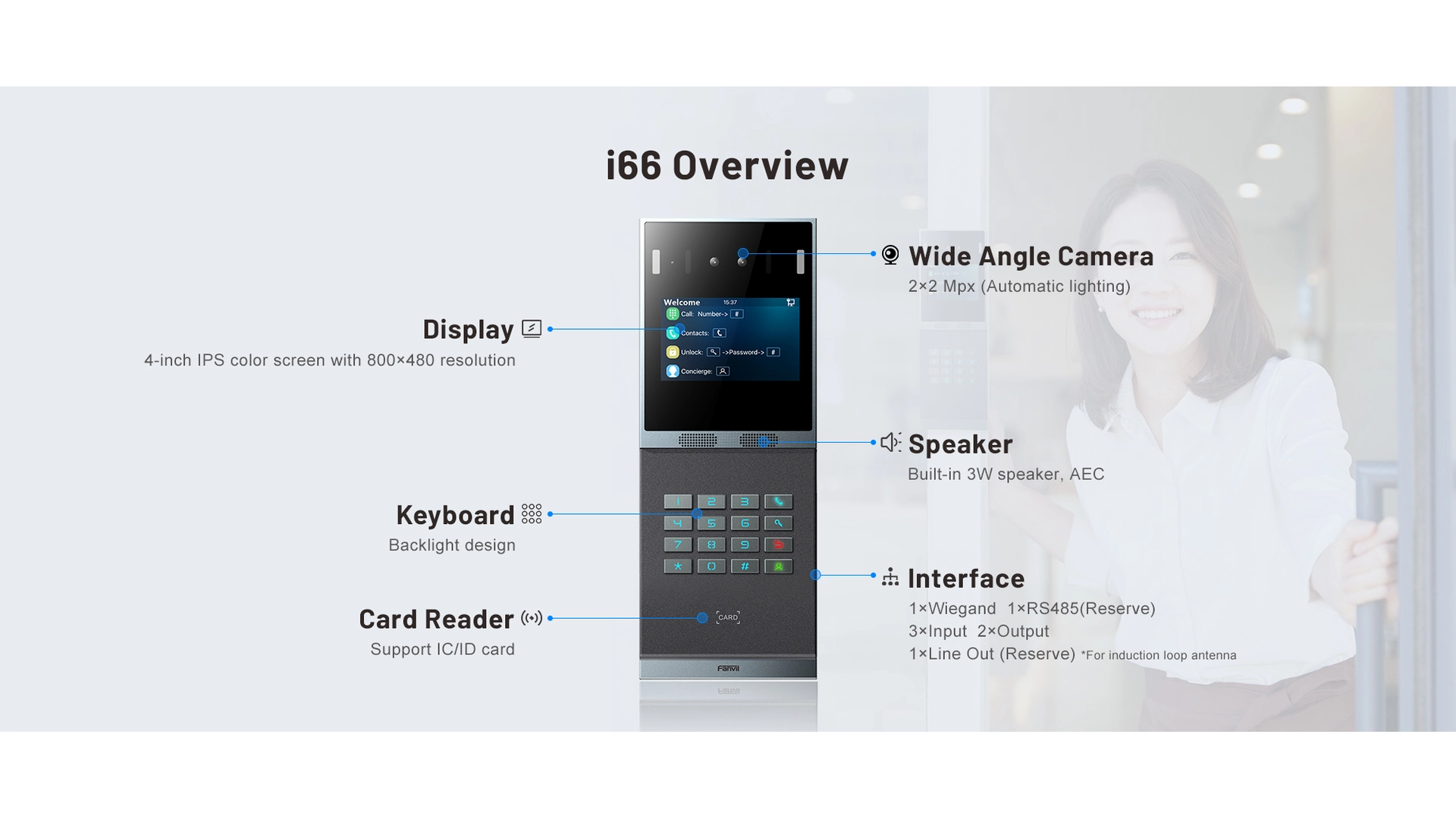 Fanvil I66 - Intercom SIP POE Écran Couleur 4" IP66/IK07 avec Lecteur de Badge