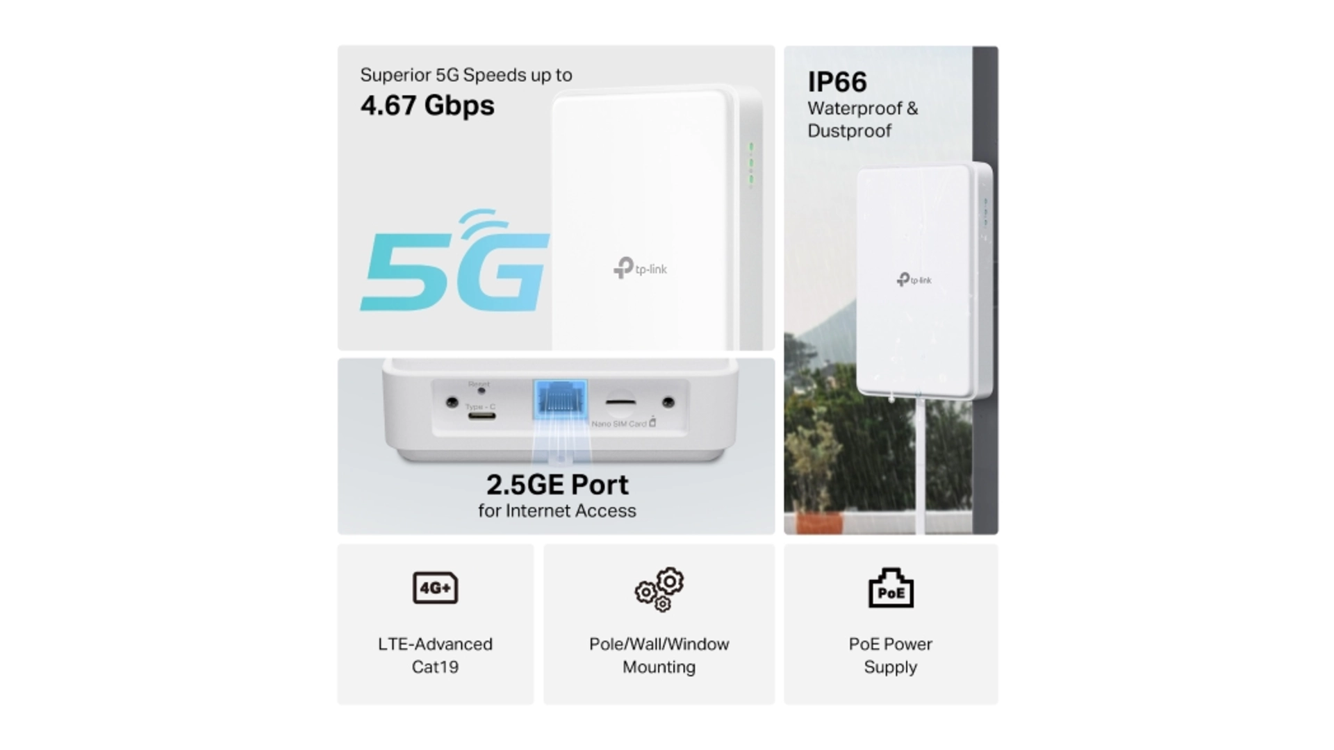 TP-Link NE200-OUTDOOR - Passerelle 5G LTE Cat.19 IP66 murale