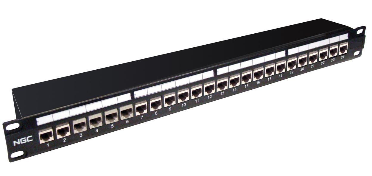 Panneau Miroir 1U 19' Cat5e Équipé - 24 RJ45 Noir NGC2555