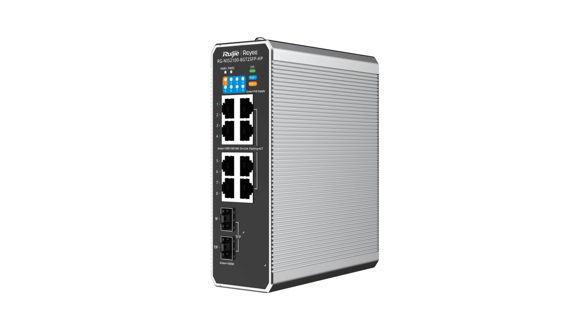 Reyee NIS2100-8GT2SFP-HP - Switch PoE industriel 8 ports Gigabit L2