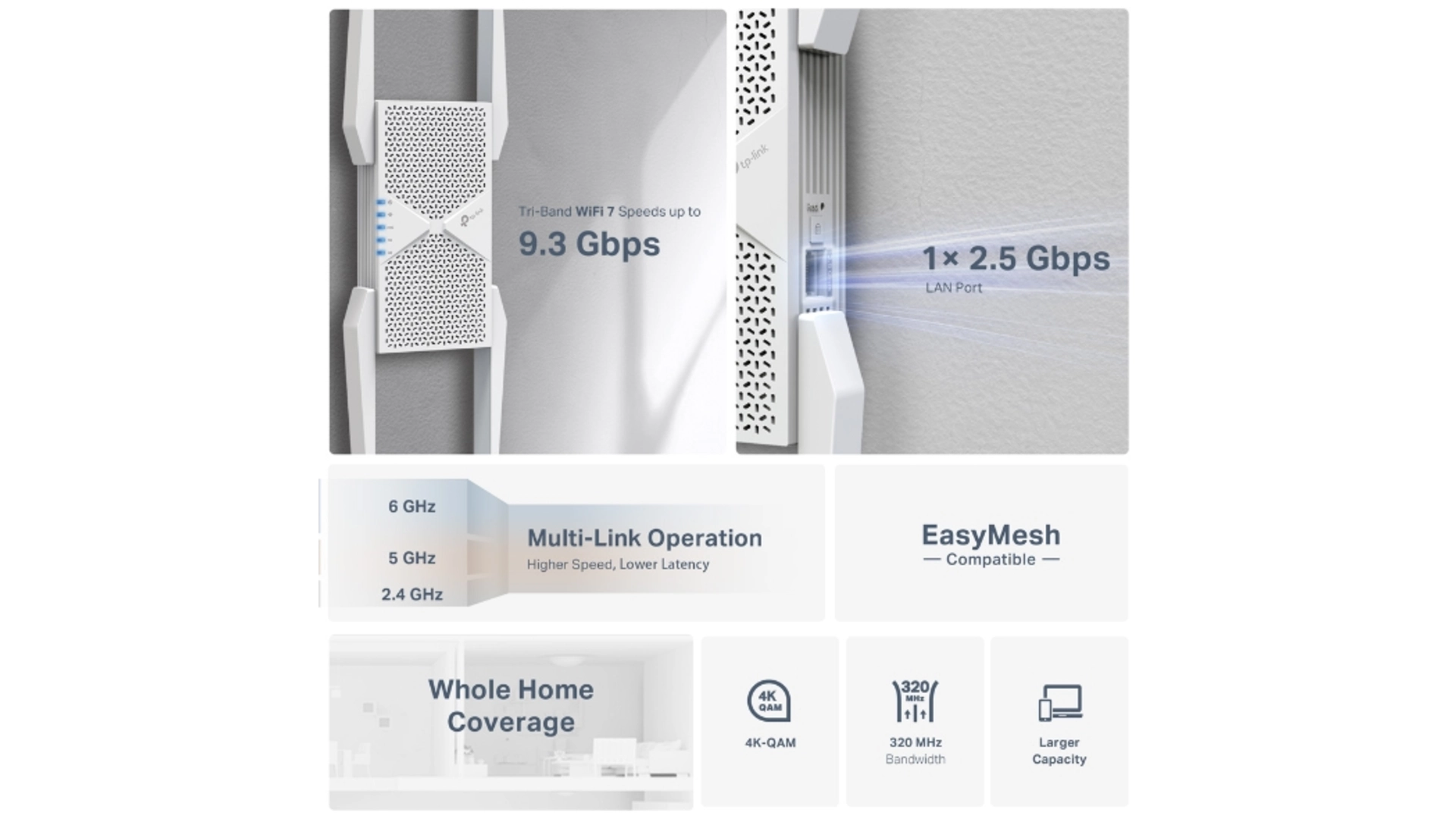 TP-Link RE655BE - Répéteur WiFi 7 tri-bande BE11000