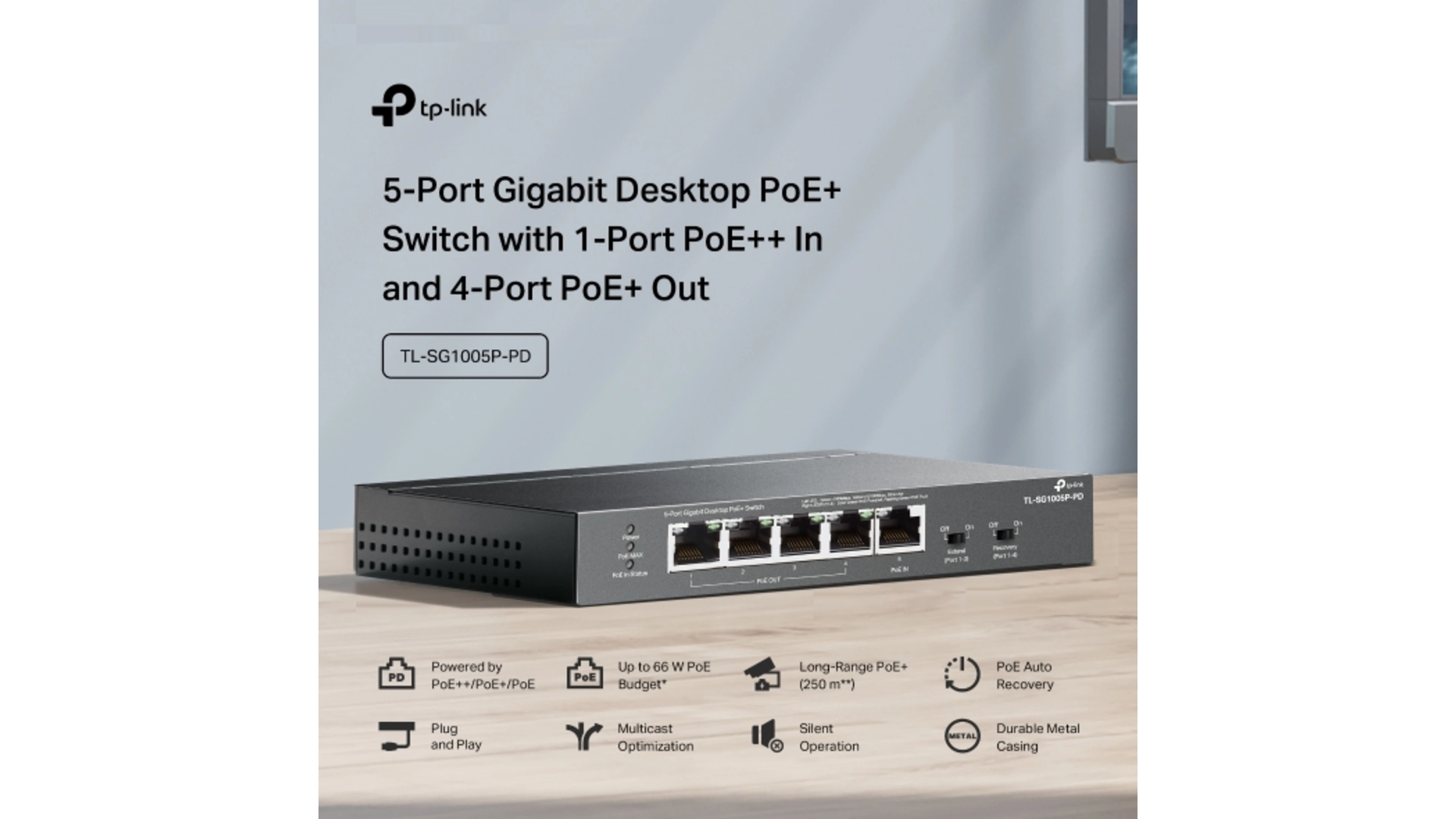 TP-Link SG1005P-PD - Switch 5 ports Gigabit PoE++ bureau