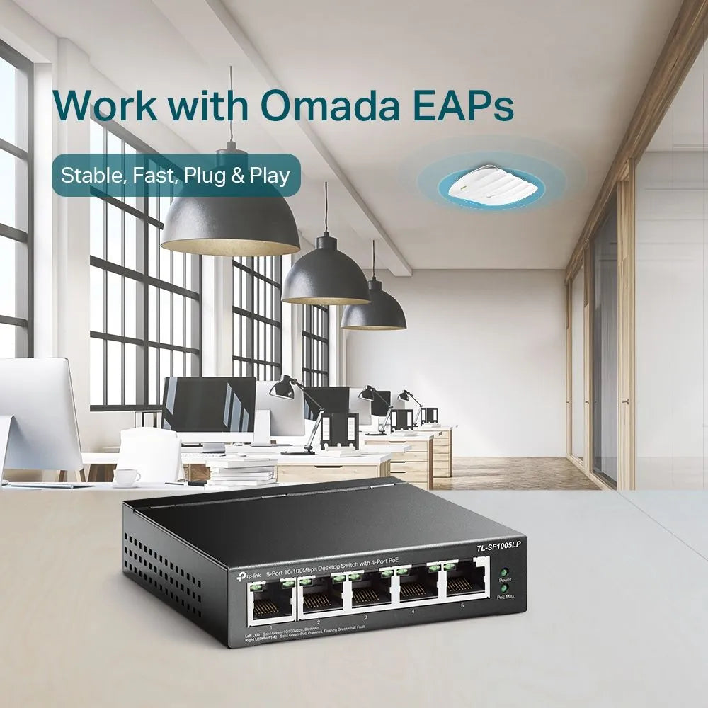 TP-Link SF1005LP - Switch Bureau 5 ports 100Mbps PoE 41W