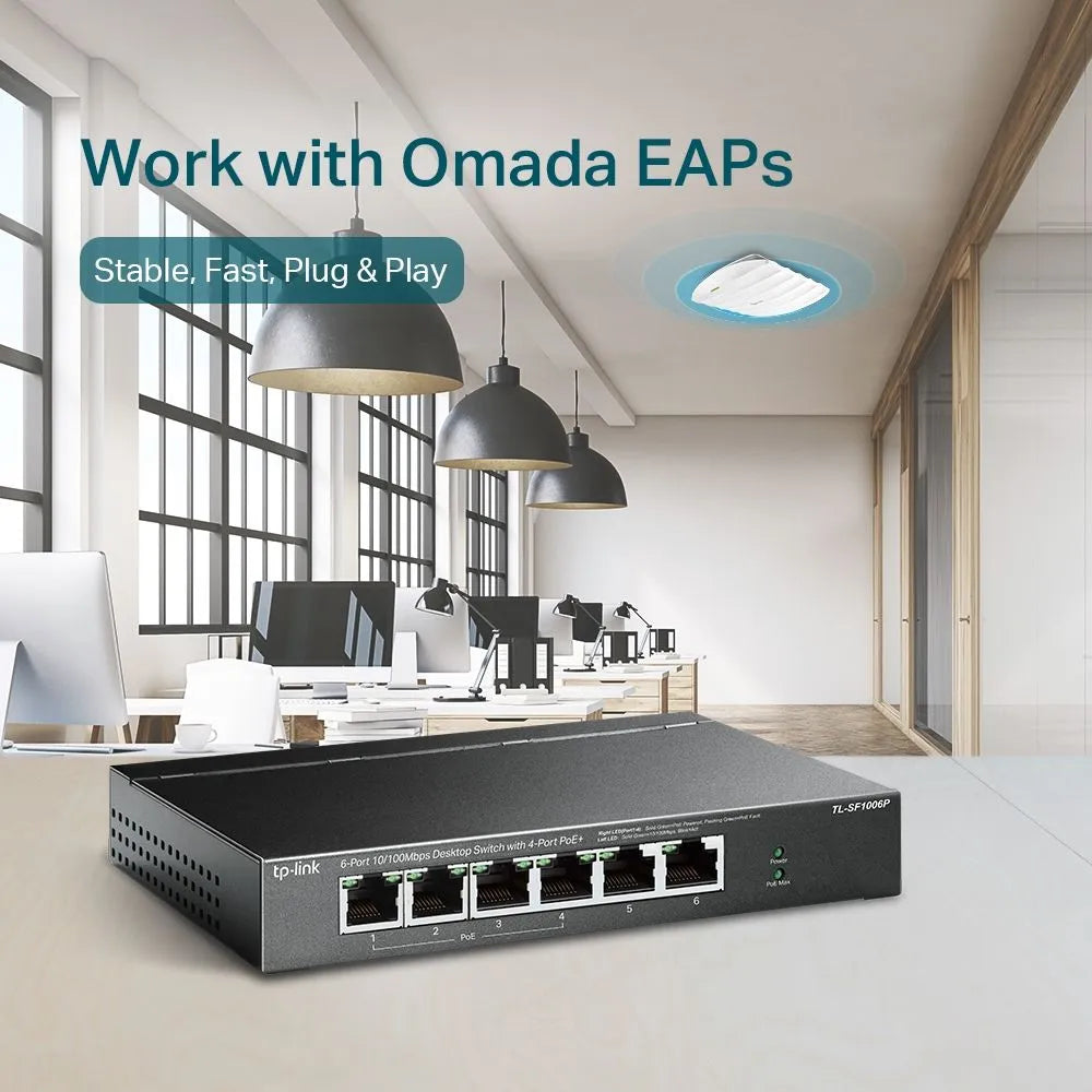 TP-Link SF1006P - Switch Bureau 6 ports 100Mbps PoE+ 67W