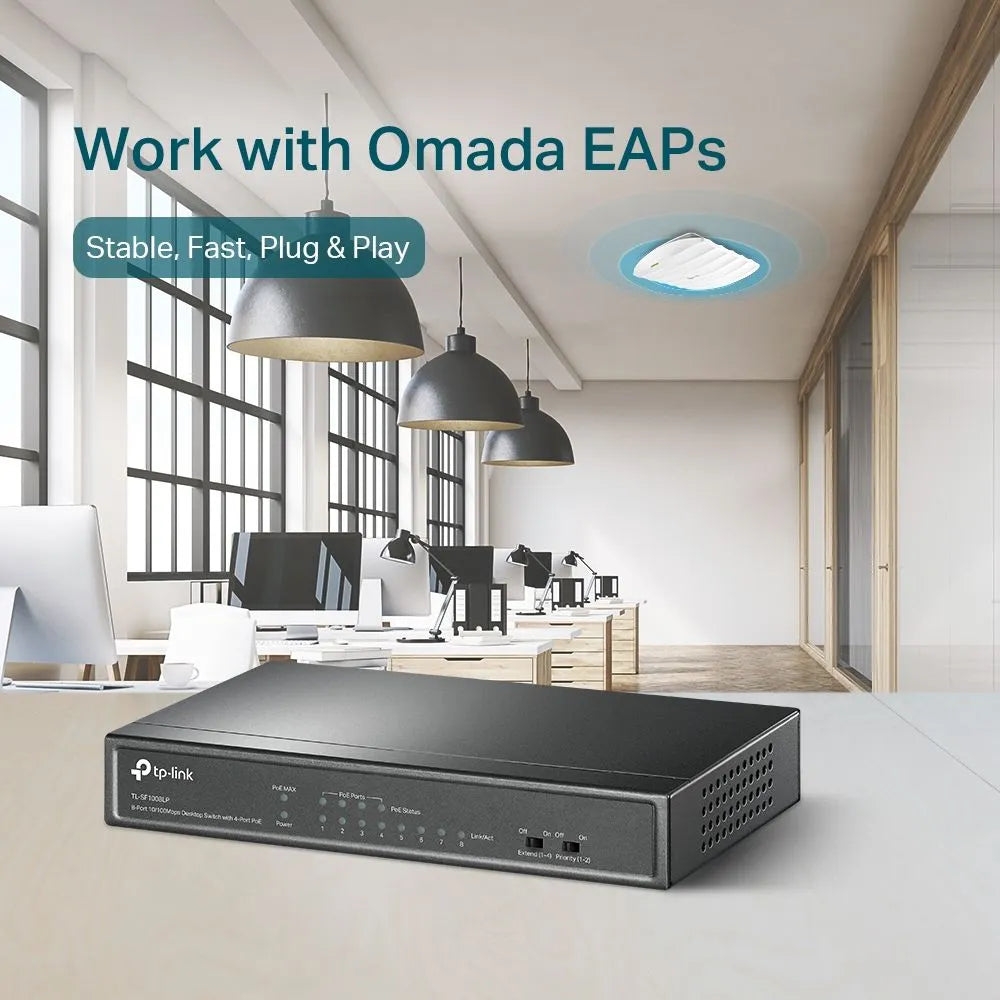 TP-Link SF1008LP - Switch 8 ports 100Mbps avec 4 PoE 41W