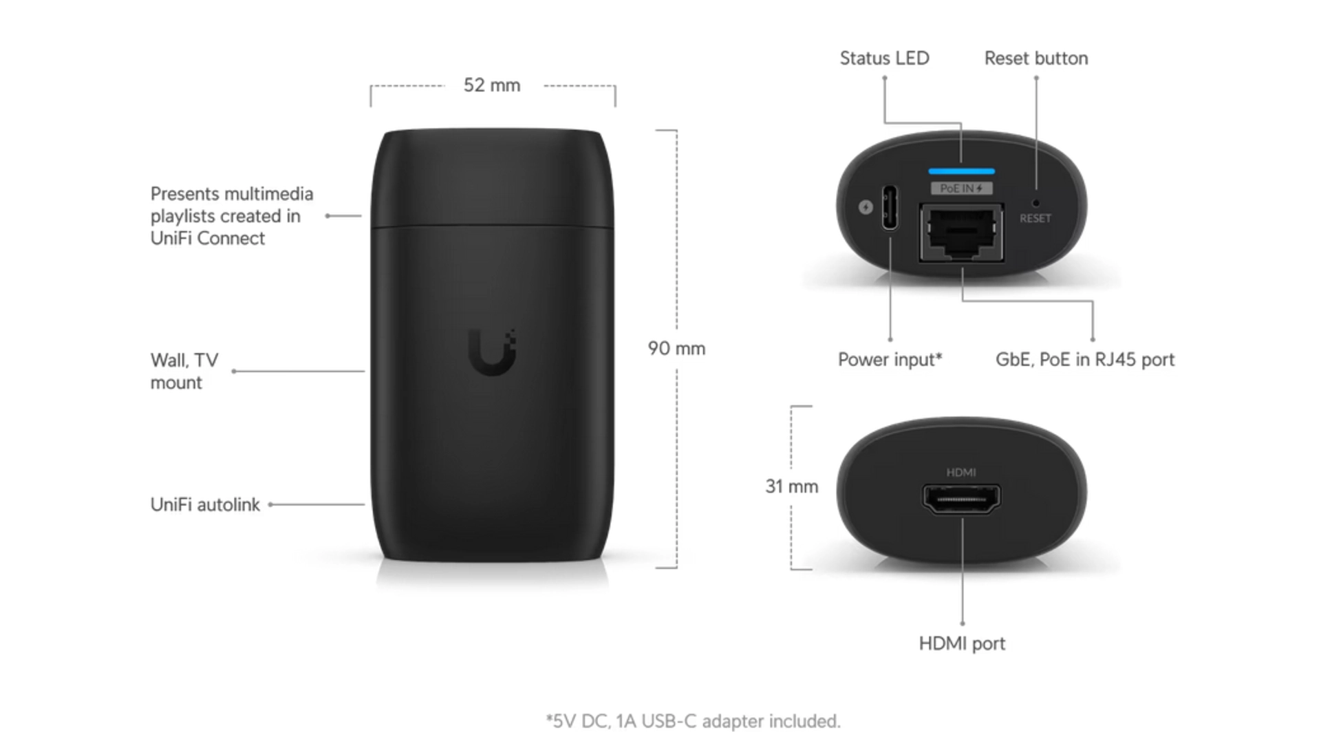 Ubiquiti UC-CAST - Écran de contrôle PoE HDMI USB-C