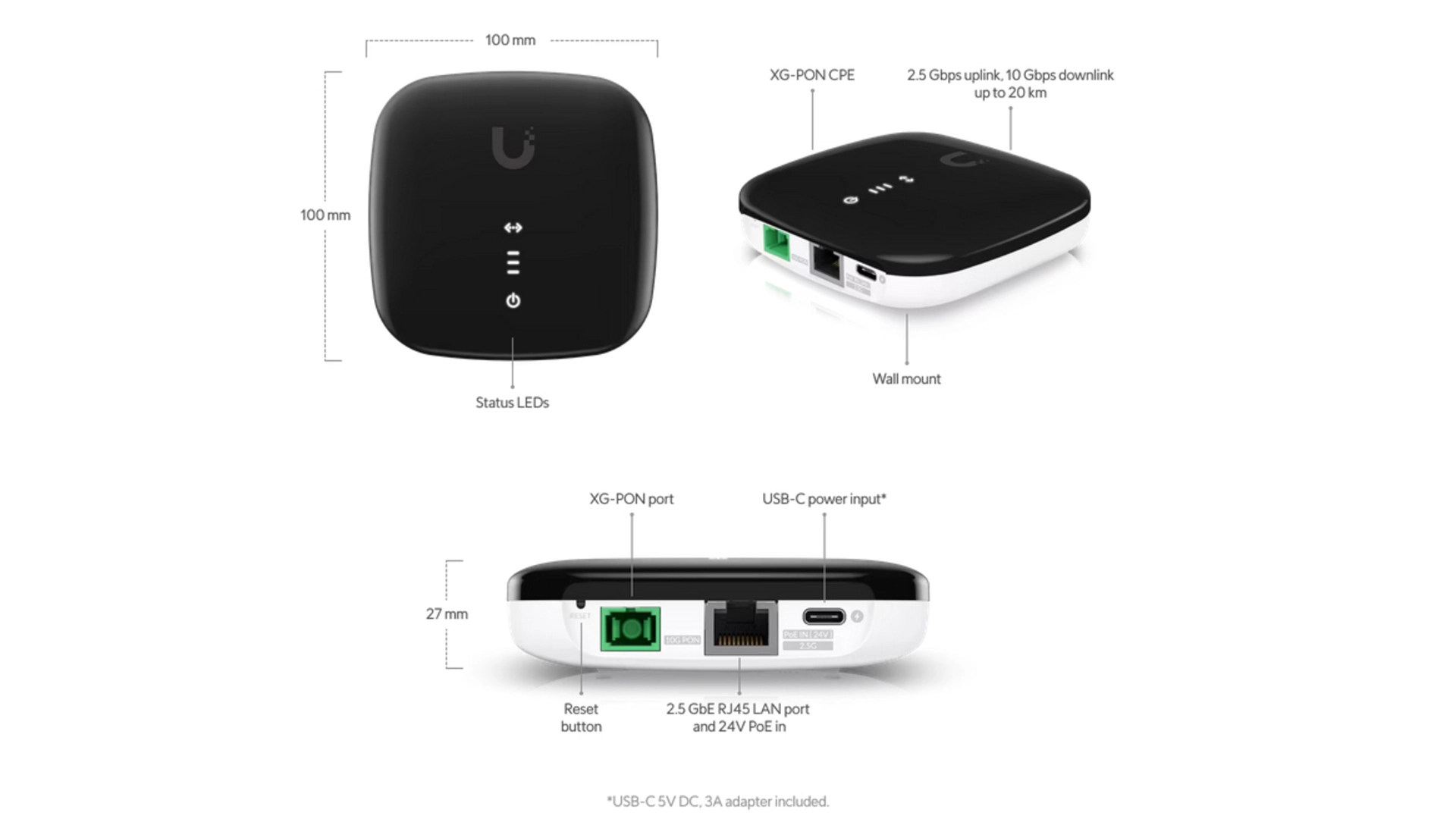 Ubiquiti UISP-FIBER-XG - CPE XG-PON 1 port SC/APC + 2,5GbE PoE