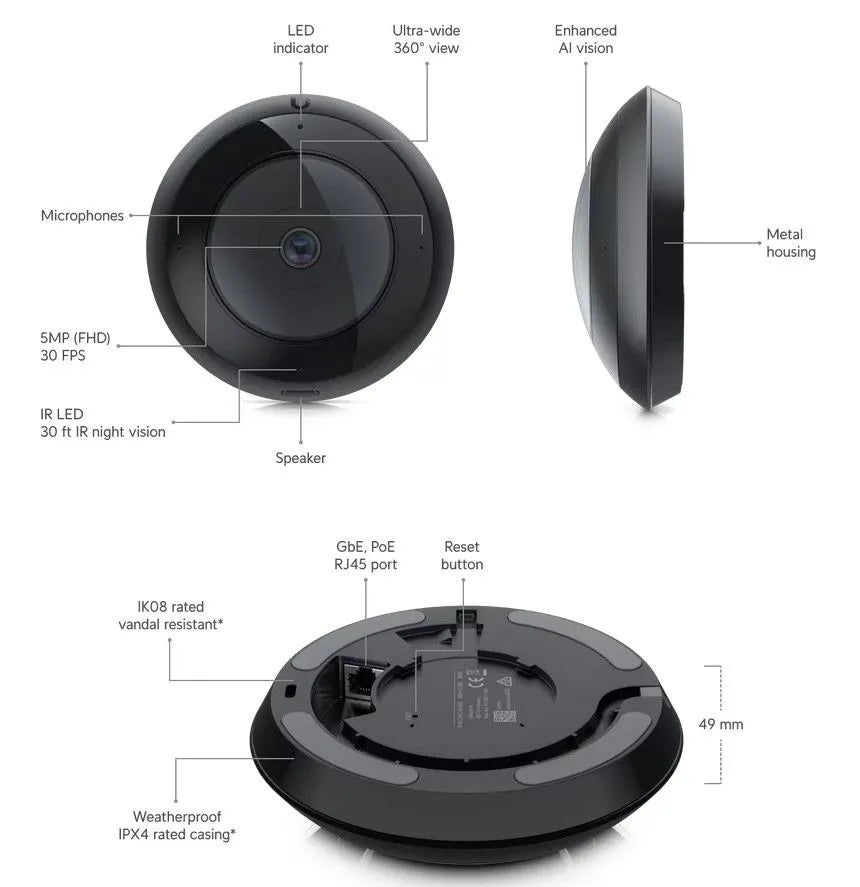 Ubiquiti UVC-AI-360 - Caméra Dôme 4MP IP Intérieure/Extérieure IR