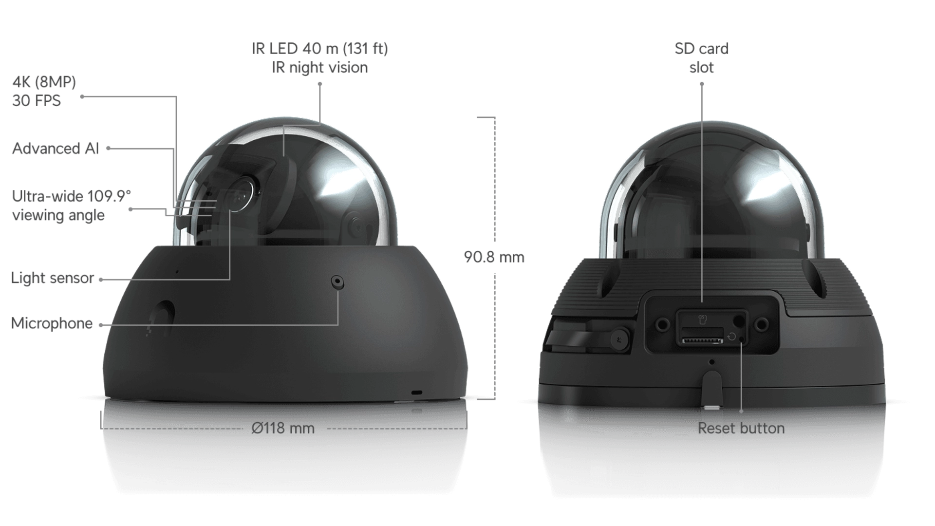 Ubiquiti UVC-AI-DOME-B - Caméra Dôme 4K IP avec IA et IR 40m