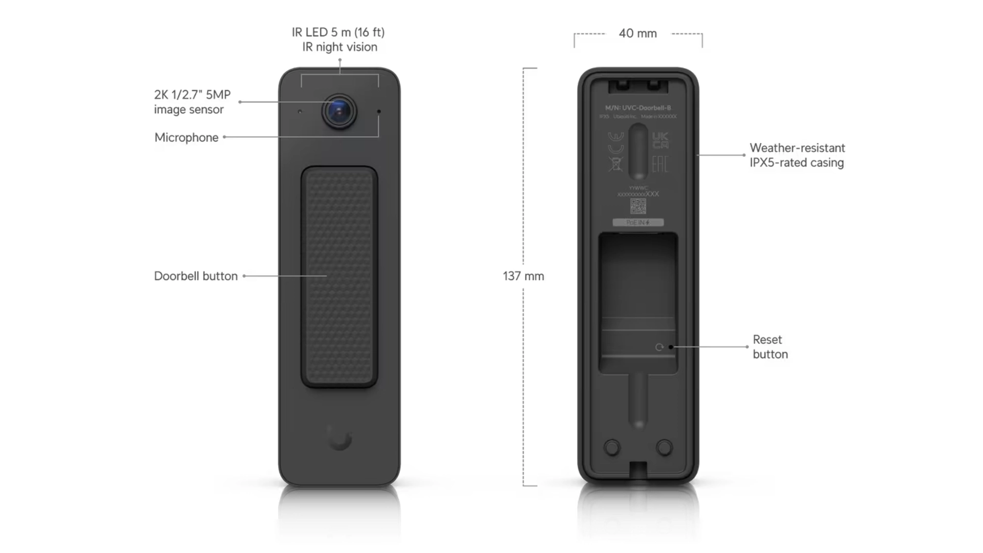 Ubiquiti UVC-DOORBELL-LITE-B - Portier vidéo compact PoE noir