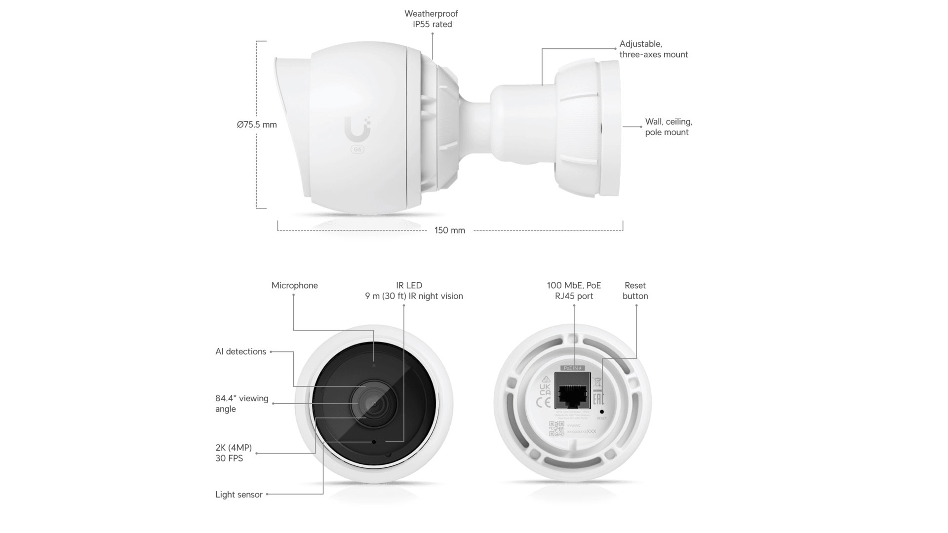 Ubiquiti UVC-G5-BULLET-3 - Pack 3 caméras Bullet 2K PoE AI