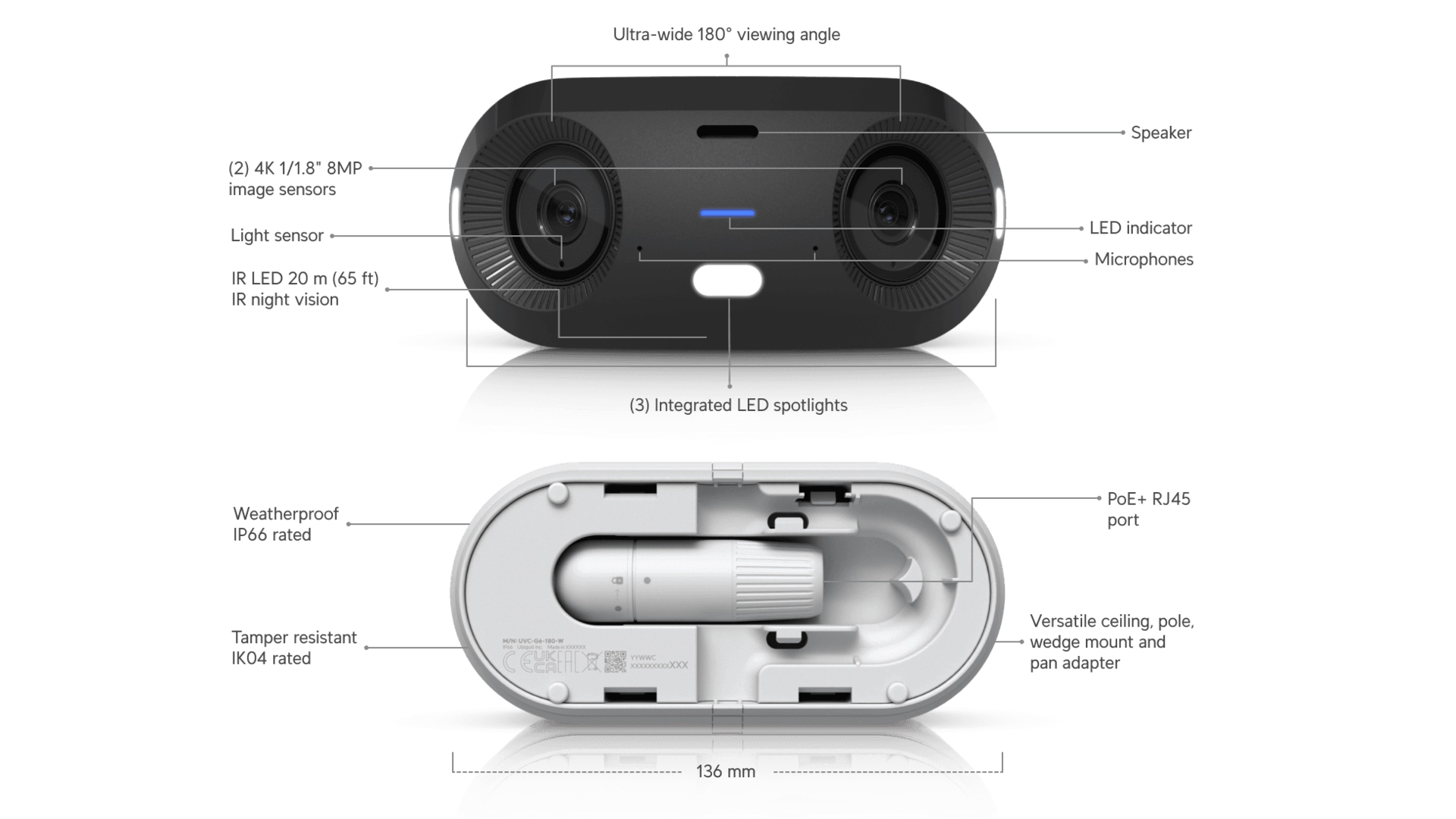 Ubiquiti UVC-G6-180-W - Caméra IP dual sensor 16MP panoramique 180° IA