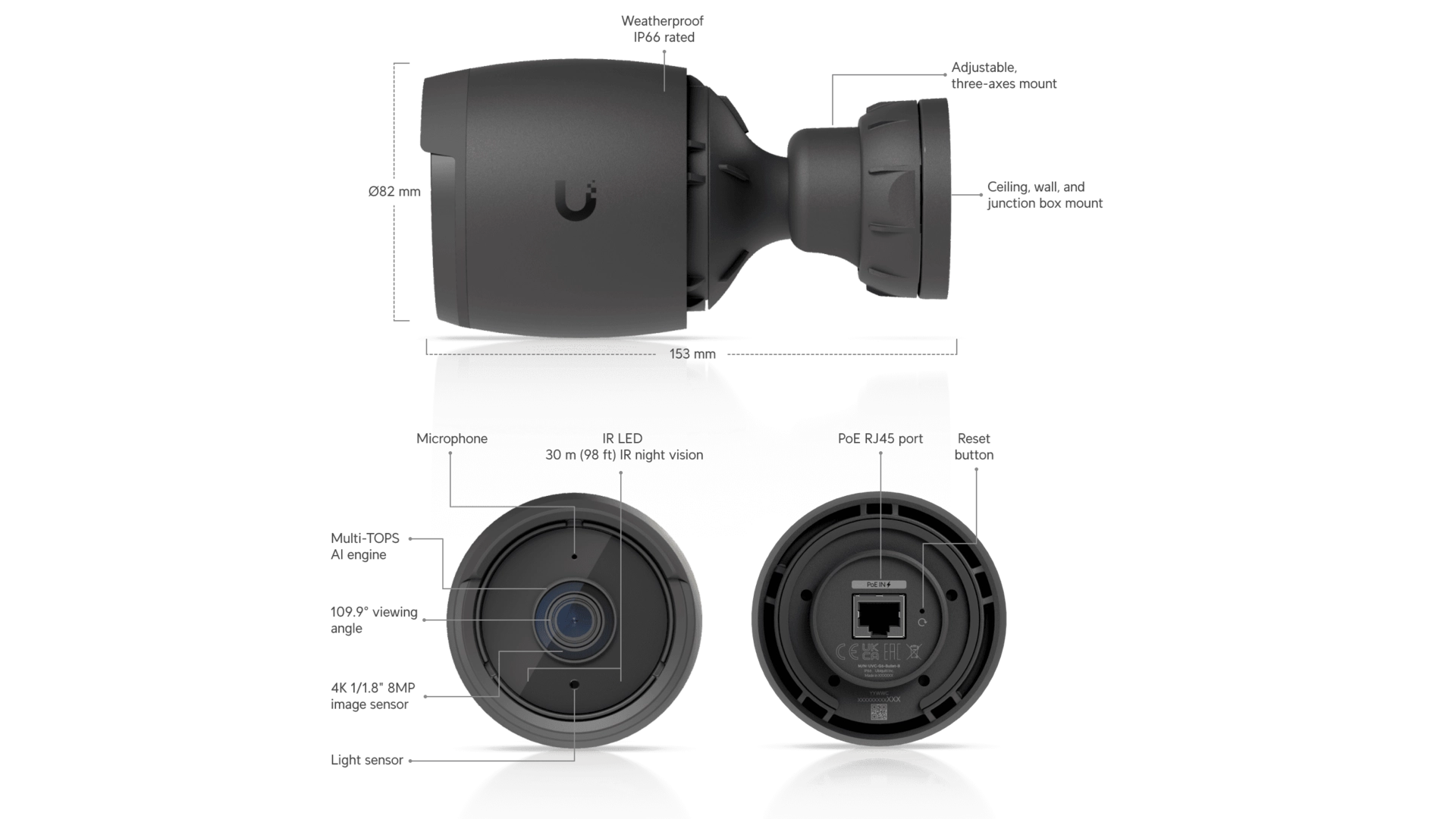Ubiquiti UVC-G6-BULLET-B - Caméra Bullet 4K IP PoE IR 30m