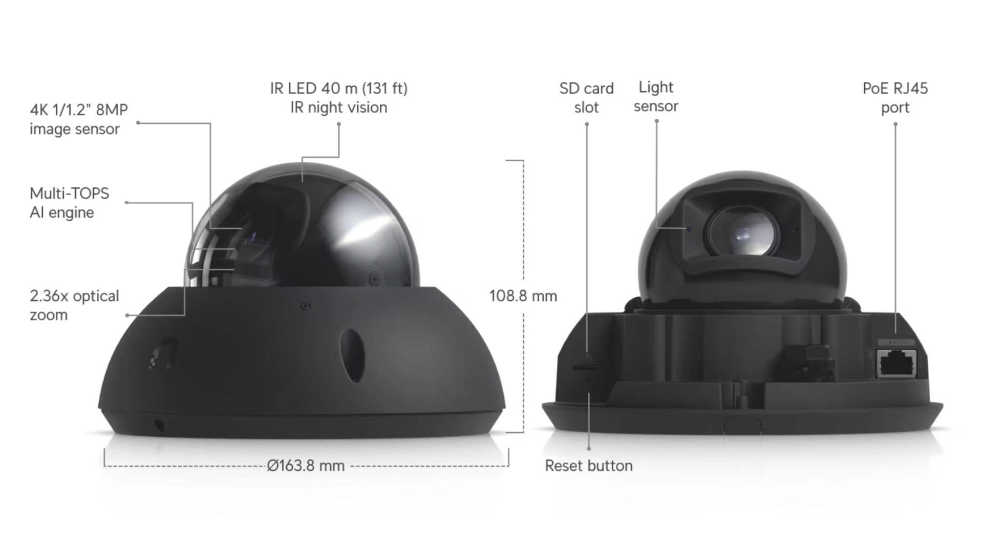 Ubiquiti UVC-G6-PRO-DOME-B - Caméra Dôme 4K PoE+ IP66 Zoom X2 IR IA