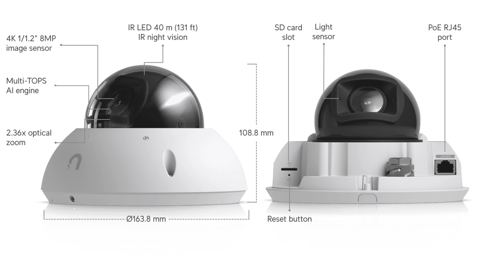 Ubiquiti UVC-G6-PRO-DOME-W - Caméra Dôme 4K PoE+ IP66 Zoom x2