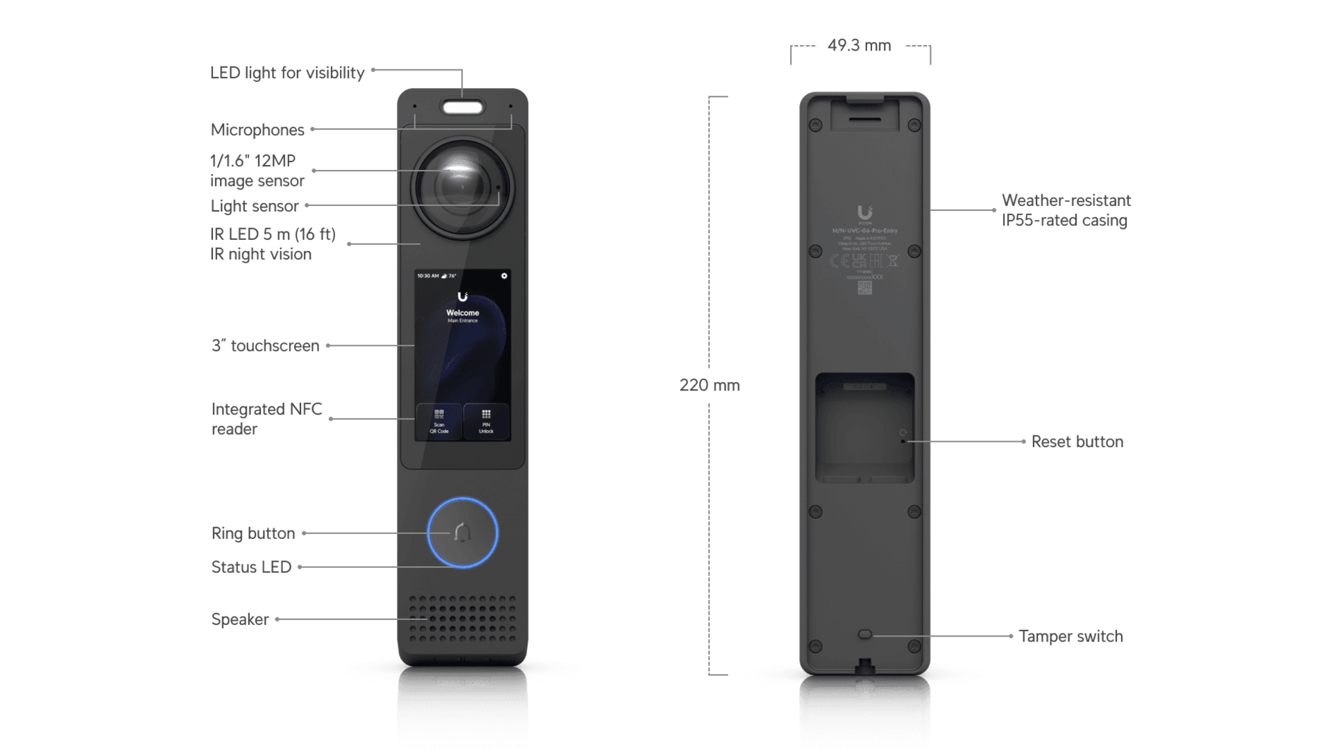 Ubiquiti UVC-G6-PRO-ENTRY - Portier vidéo IP 12MP PoE+ avec écran tactile