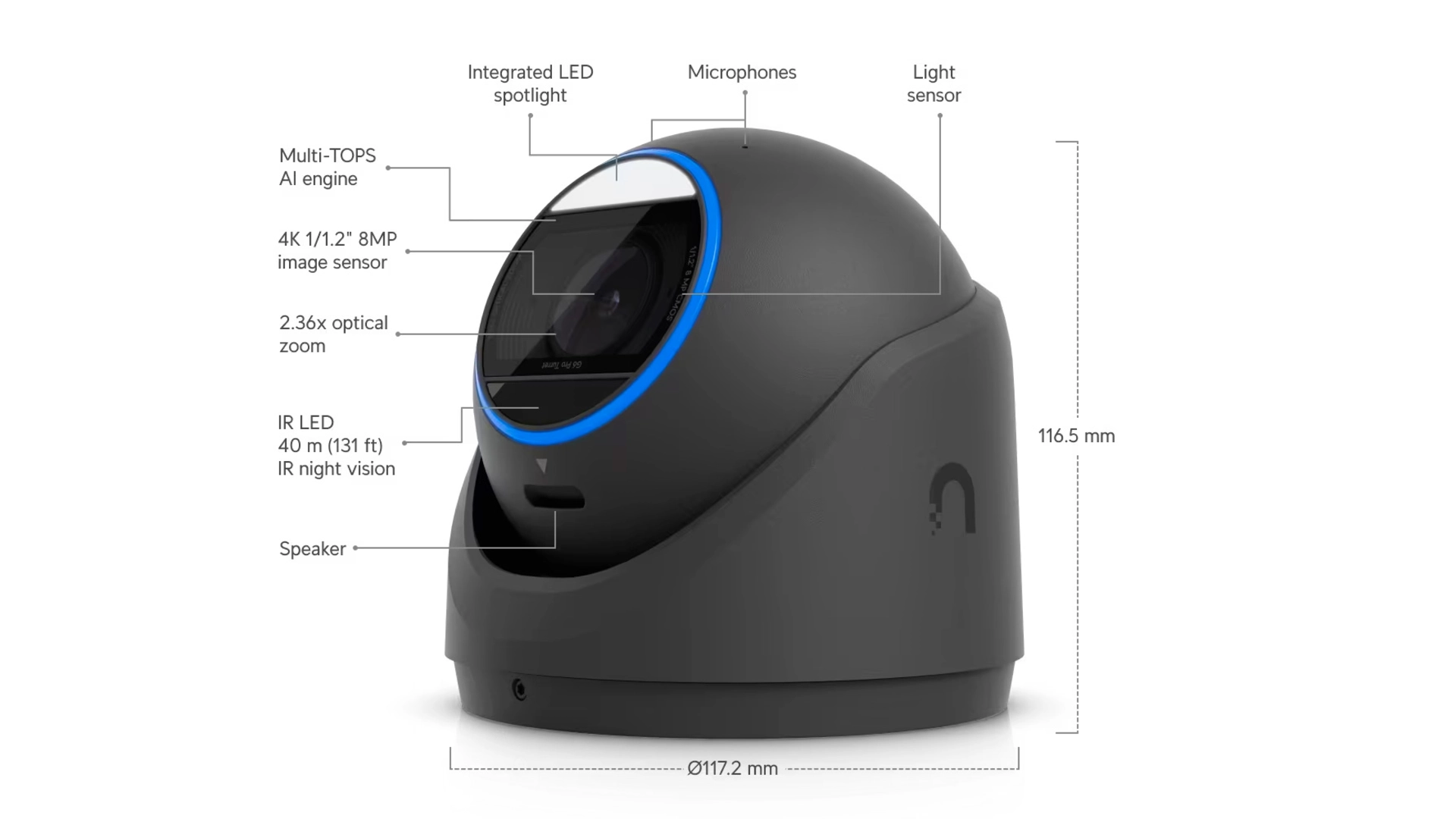 Ubiquiti UVC-G6-PRO-TURRET-B - Caméra Turret 4K PoE+ IR 40m IP66