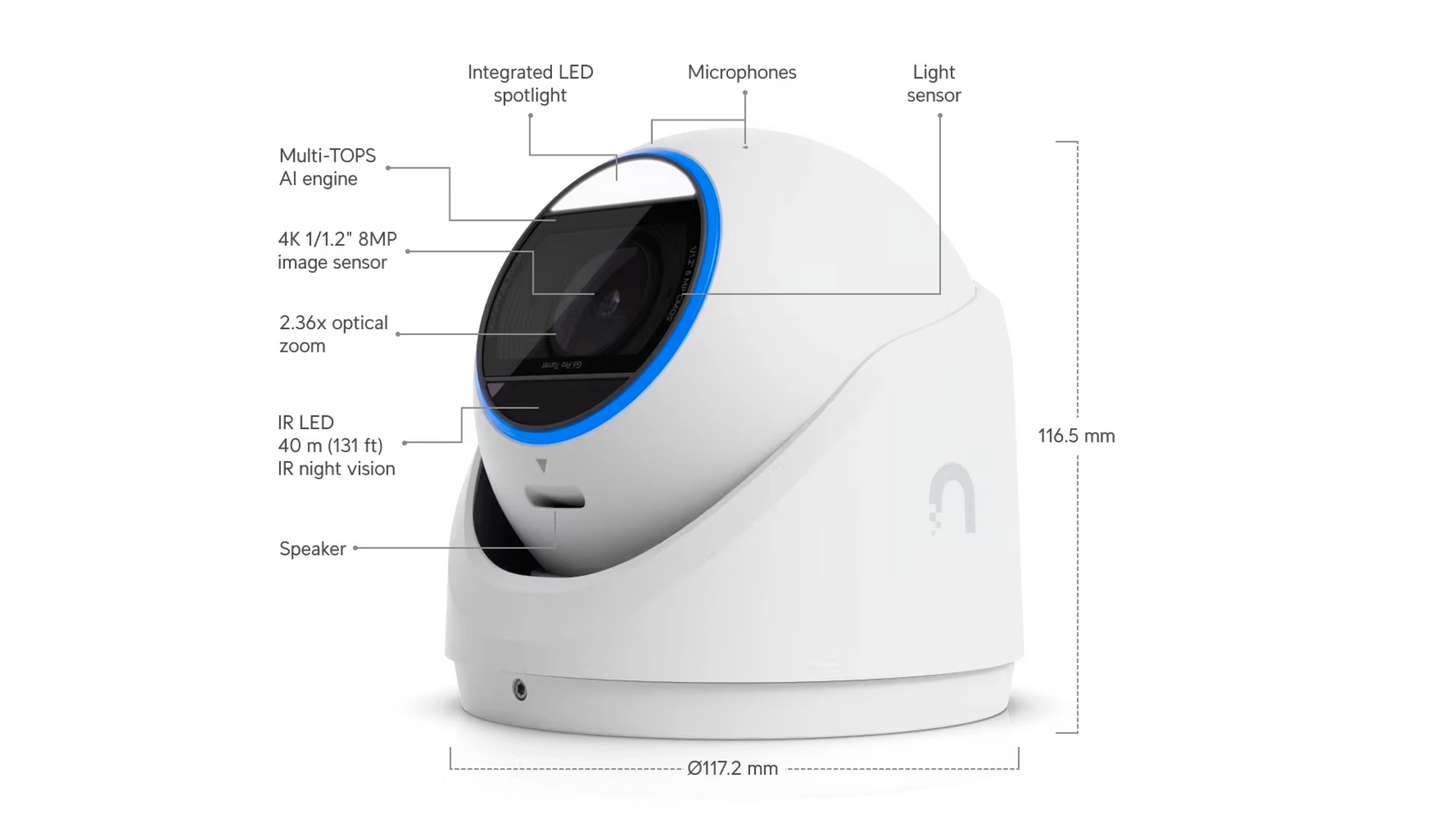 Ubiquiti UVC-G6-PRO-TURRET-W - Caméra Turret 4K PoE+ IR 40m IP66