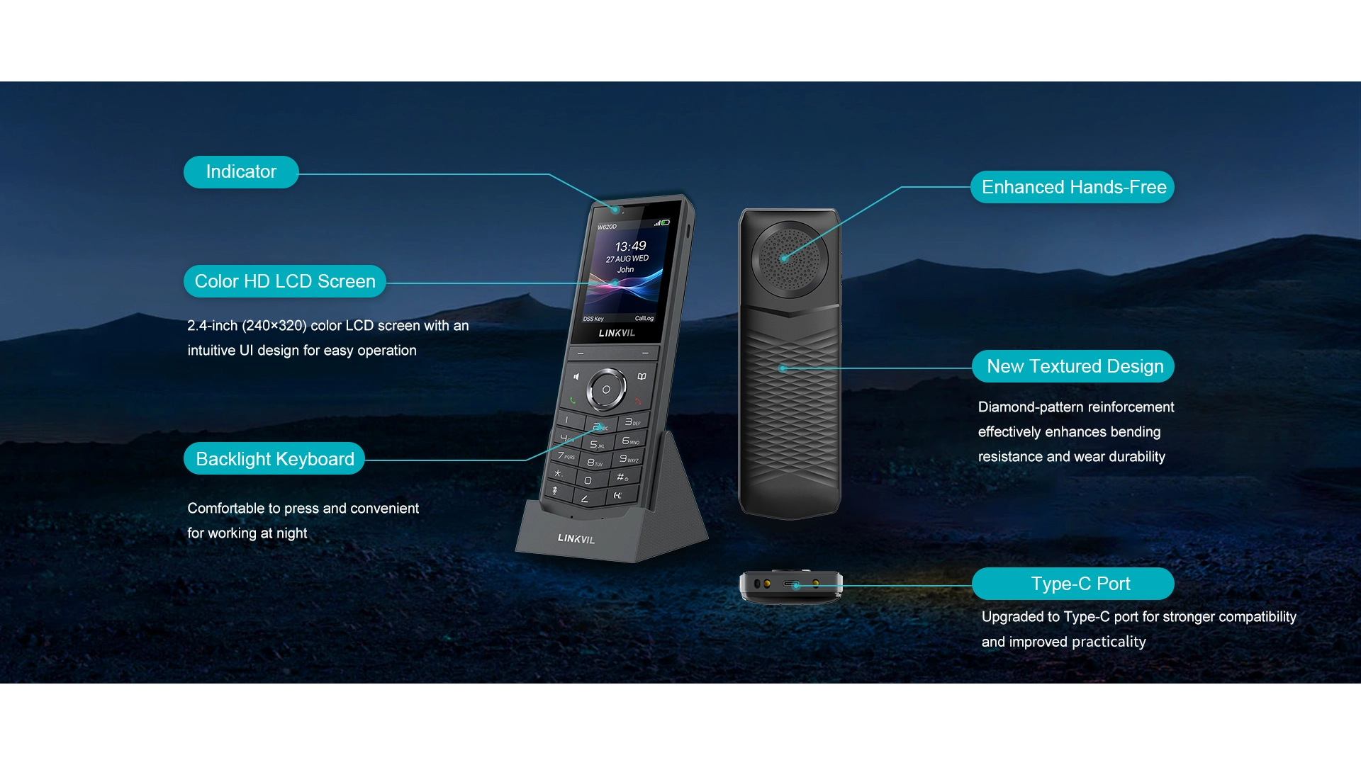 Fanvil W620D - Téléphone DECT Écran 2.4" Couleur Vibreur