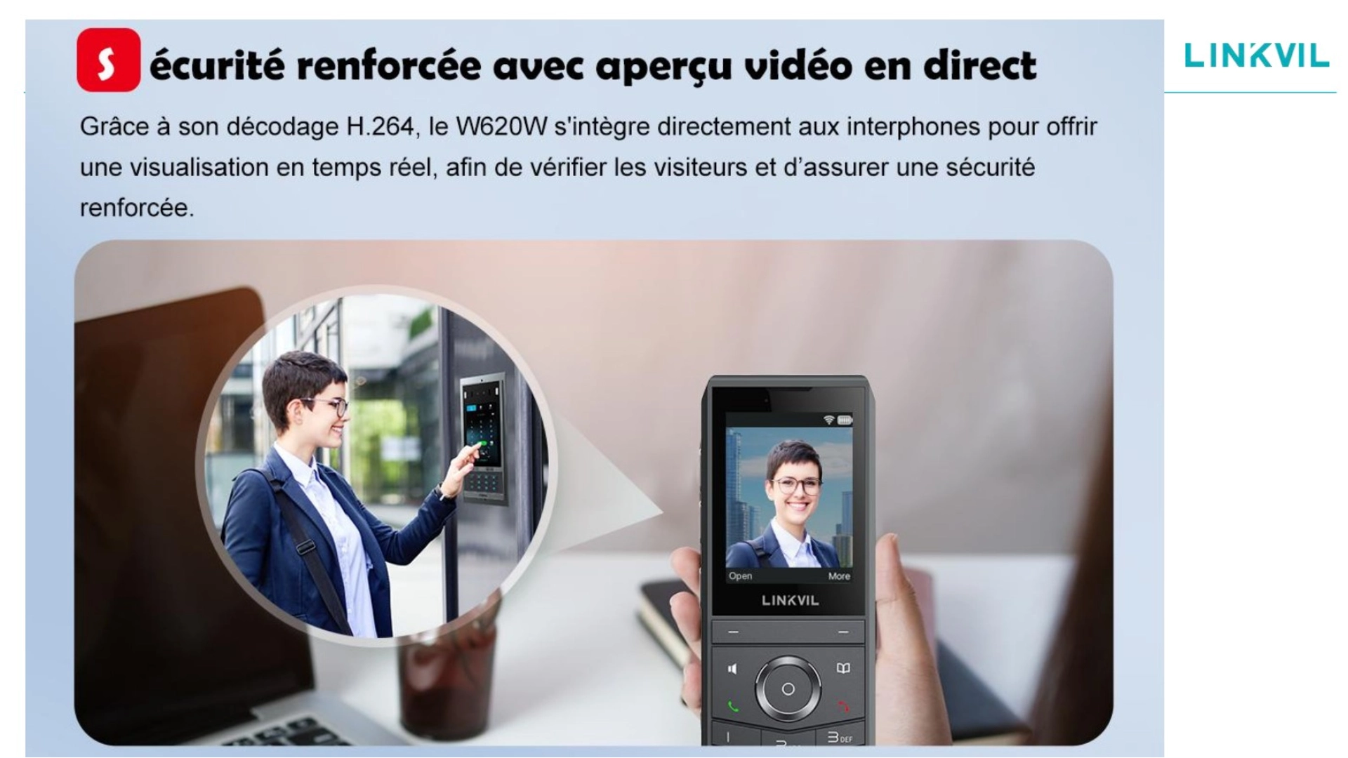 Fanvil W620W - Téléphone WIFI 6 portable avec écran 2,8" et 8 comptes SIP