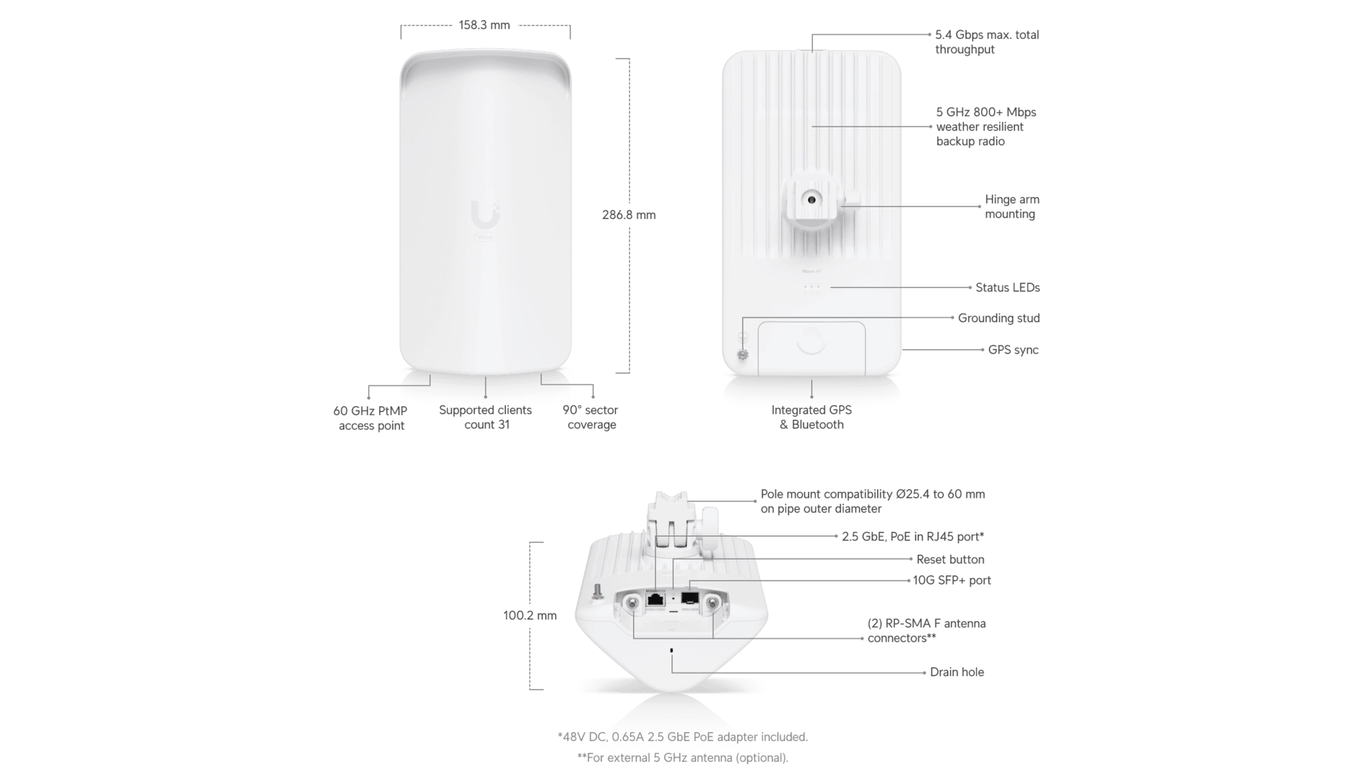 Ubiquiti WAVE-AP-GEN2 - Base station WiFi 60GHz+5GHz extérieur longue portée