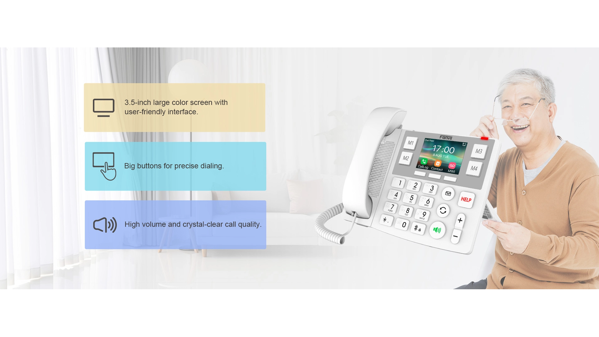 Fanvil X305 - Téléphone 2 Comptes SIP POE WIFI Gros Boutons