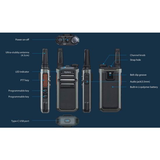 Hytera AP325 - Radio analogique ultra-légère 130g USB-C batterie intégrée