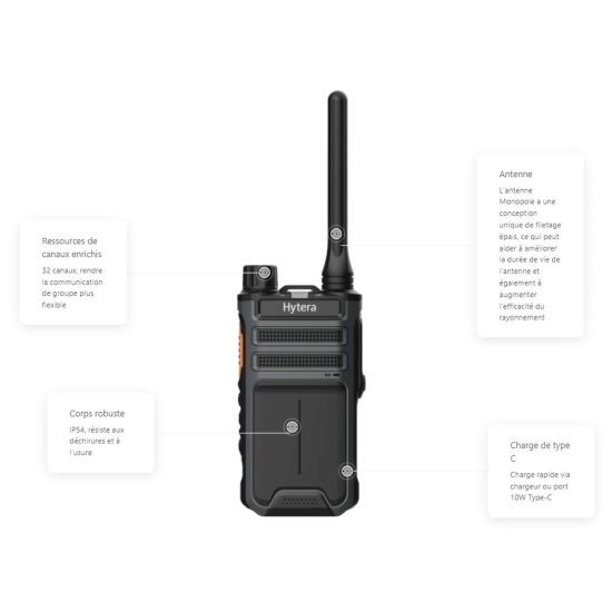 Hytera AP515LF - Radio PMR446 sans licence IP54 25h autonomie USB-C