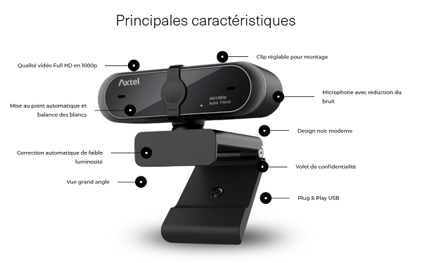 Webcam AX - Qualité Full HD et microphone intégré