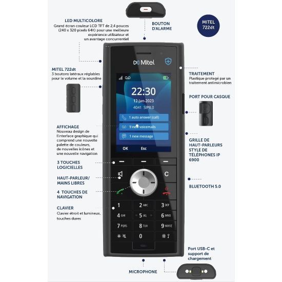 Combiné Mitel 722dt DECT - Téléphone Professionnel Sans Fil