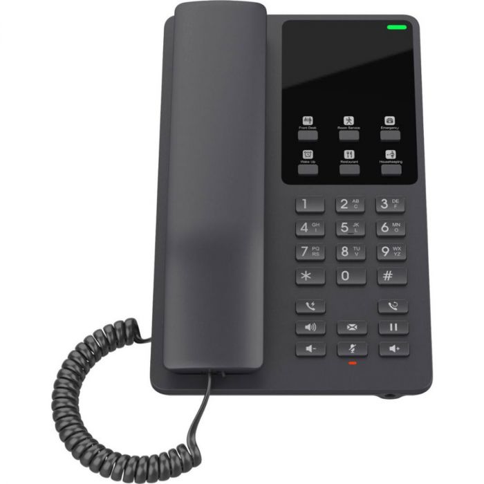 GHP621 Grandstream – Téléphone IP hôtelier compact noir avec PoE et USB-C